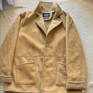 El General Tan Pea Coat with Soft Suede Material and Full-Length Sleeves